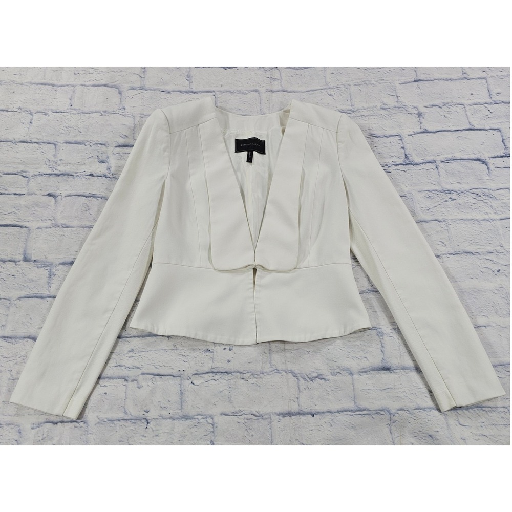 BCBGMAXAZRIA Blazer Womens S White Peplum Pleated Lapel Professional